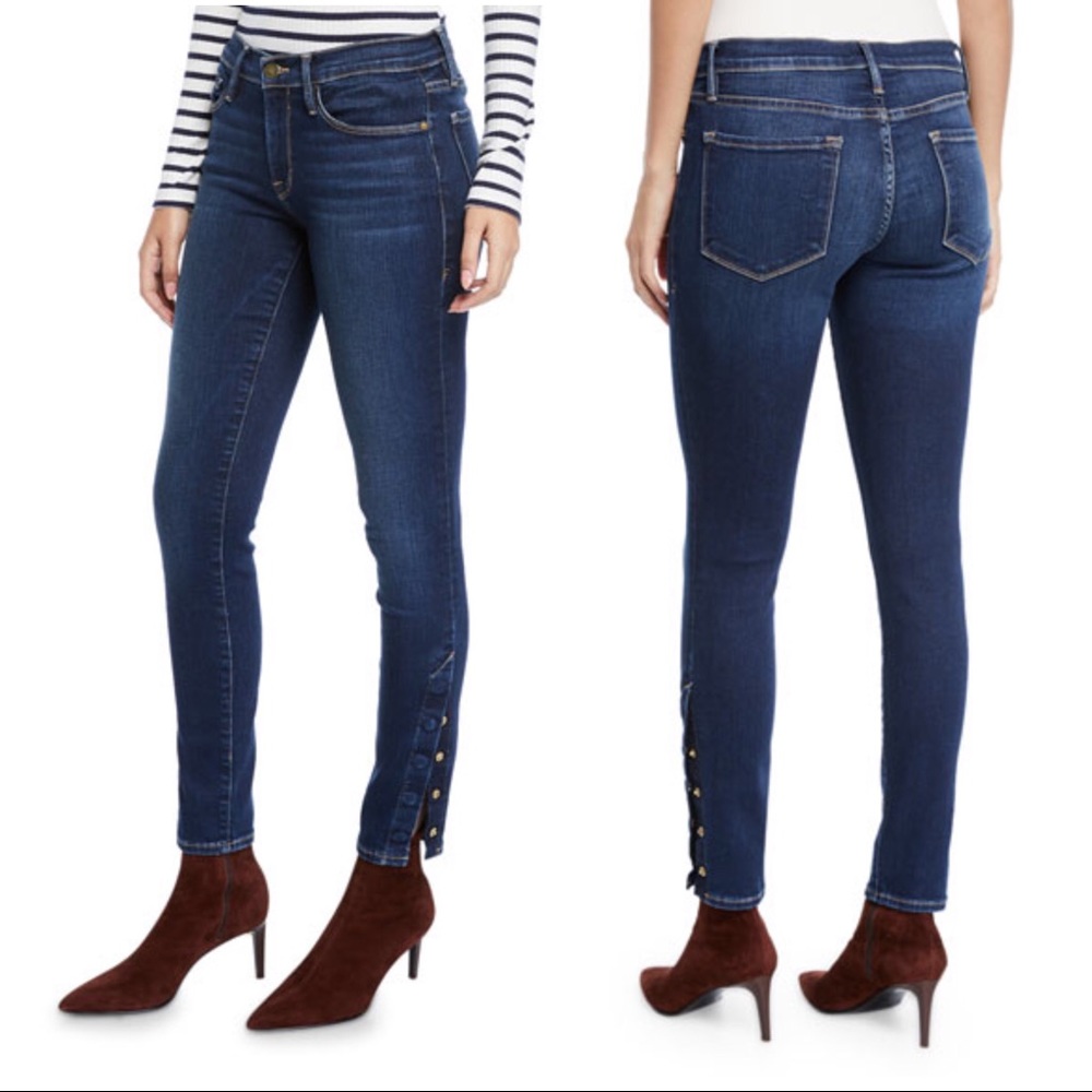 Frame Le Skinny De Jeanne Snap-Hem Jeans in Martha/Blue Size 24